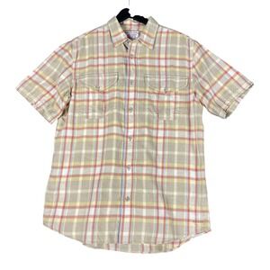 Filson Mens Shirt S Tan Plaid Short Sleeve Button Down Cotton Vintage Outdoor